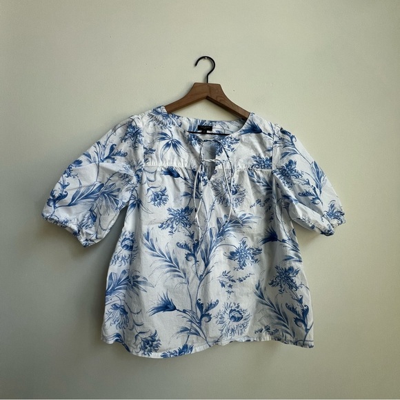 Talbots Tie Front Top Ocean Flora Toile Victorian Tapestry Whimsical Fairy PS - Picture 10 of 10